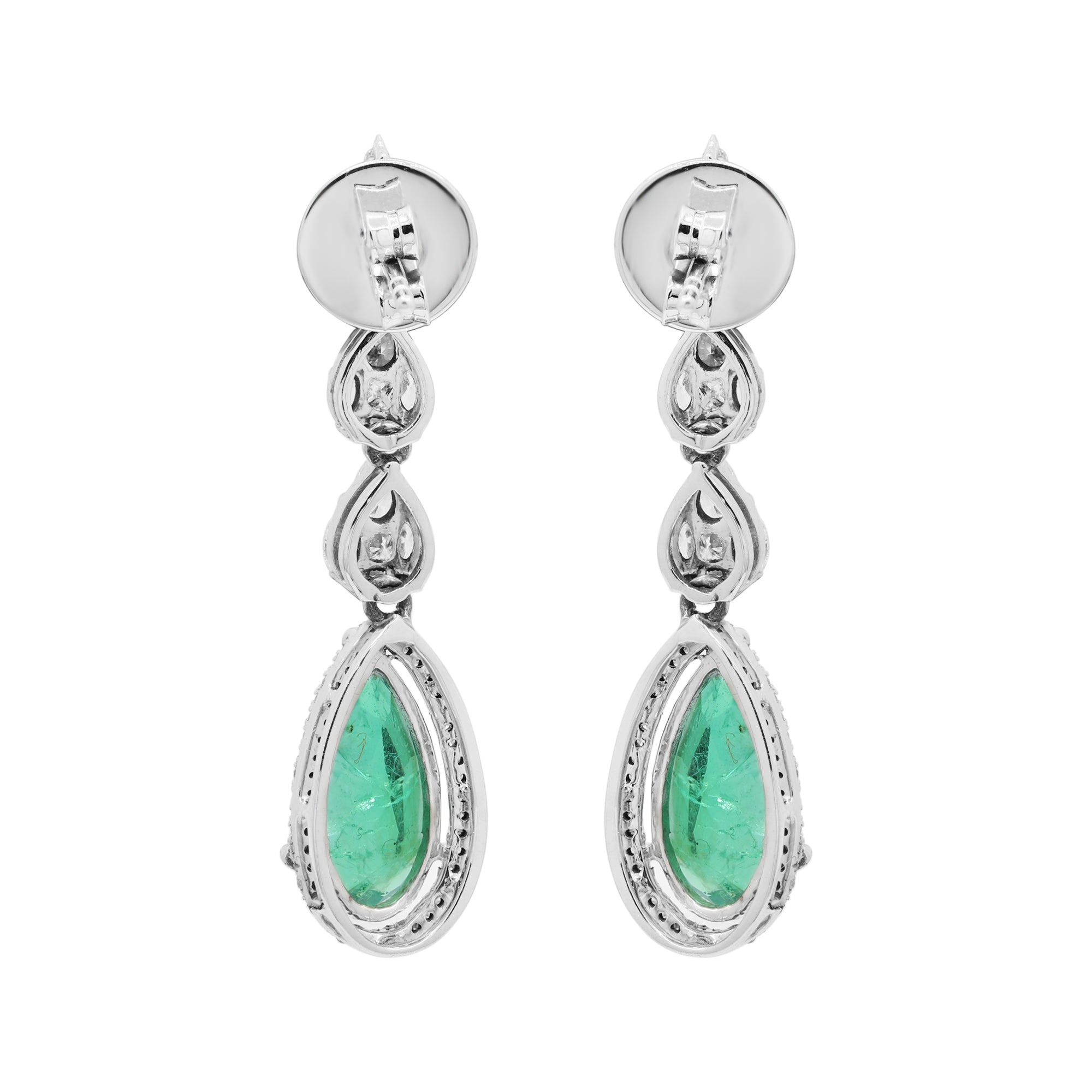 Pear Emerald With Diamond In 18k White Gold Earring