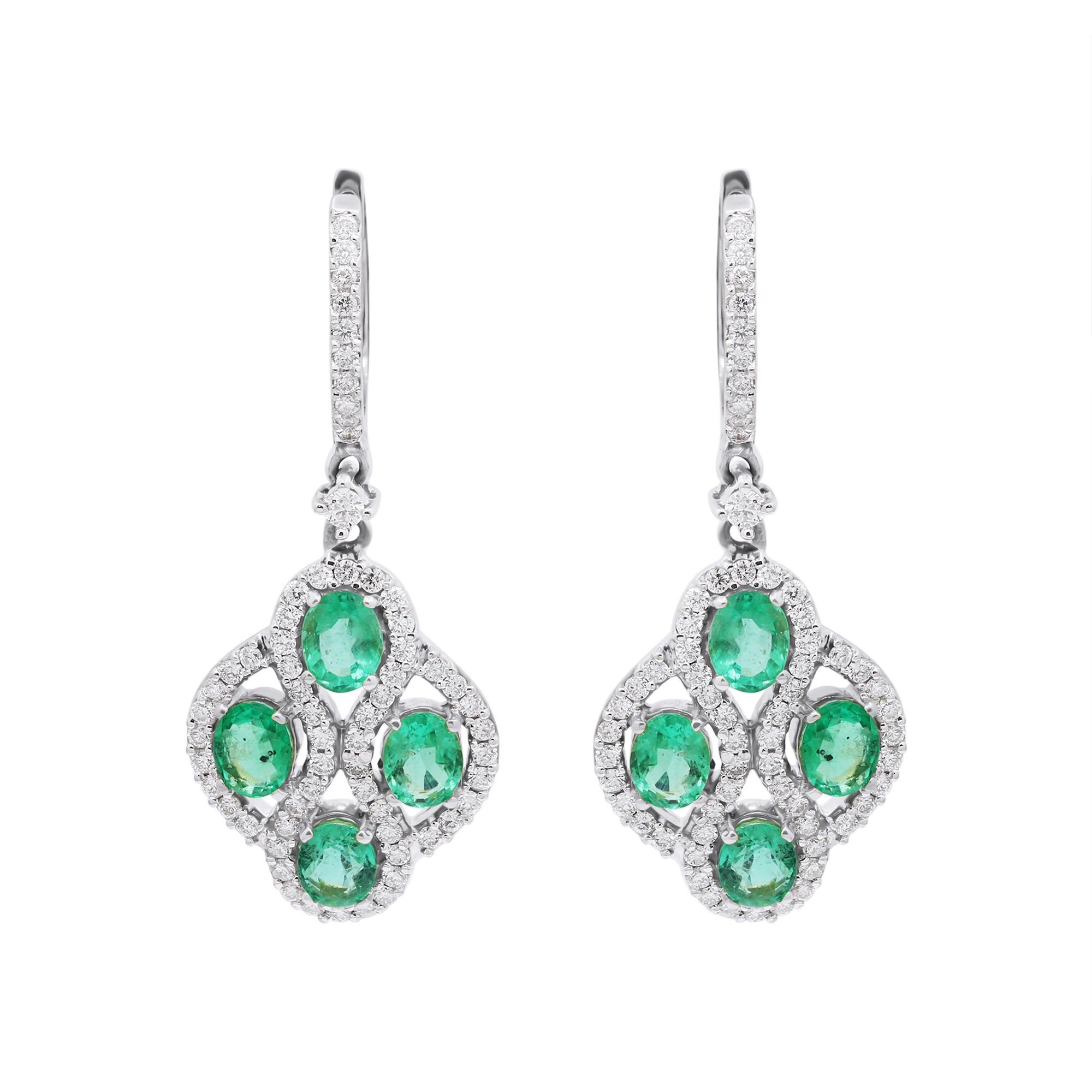 Natural Emerald With Diamond 18k Yellow Gold Designer Drop Earrings