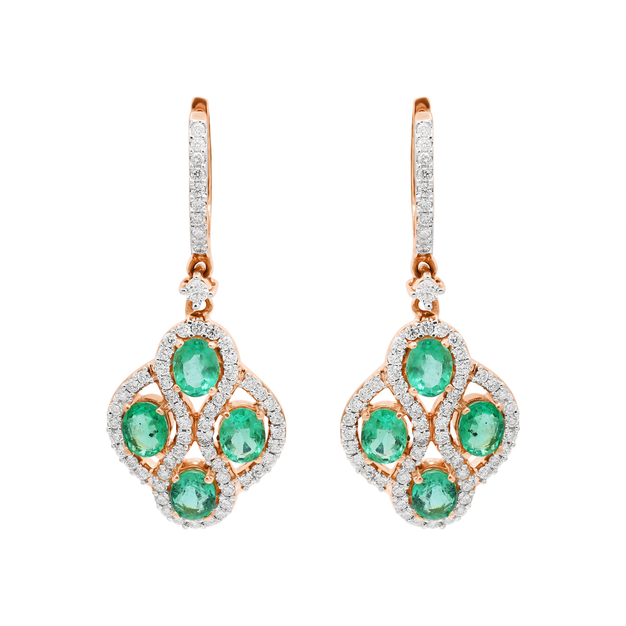 Natural Emerald With Diamond 18k Yellow Gold Designer Drop Earrings