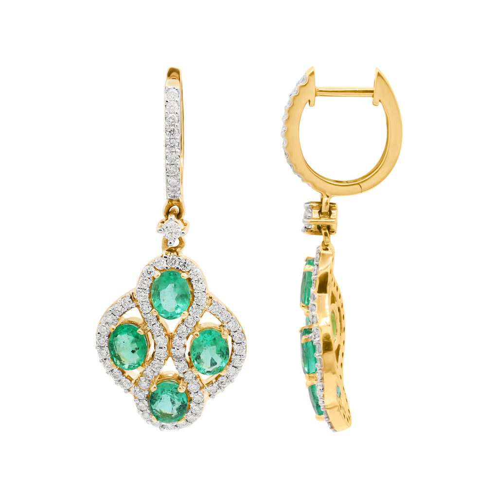 Natural Emerald With Diamond 18k Yellow Gold Designer Drop Earrings