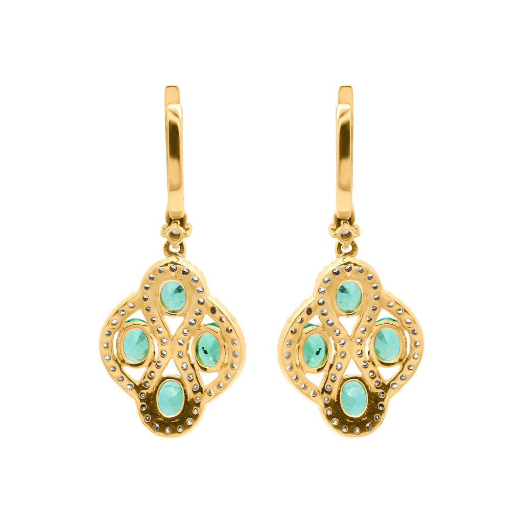 Natural Emerald With Diamond 18k Yellow Gold Designer Drop Earrings