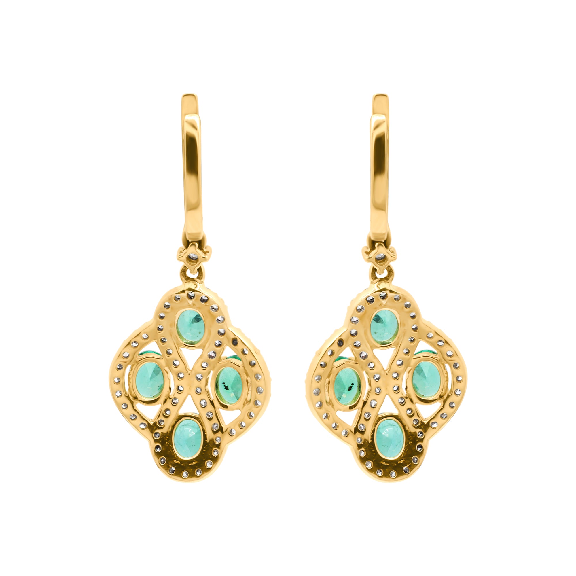 Natural Emerald With Diamond 18k Yellow Gold Designer Drop Earrings