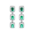 Natural Emerald With Diamond Handmade Designer Drop Earrings In 18k White Gold