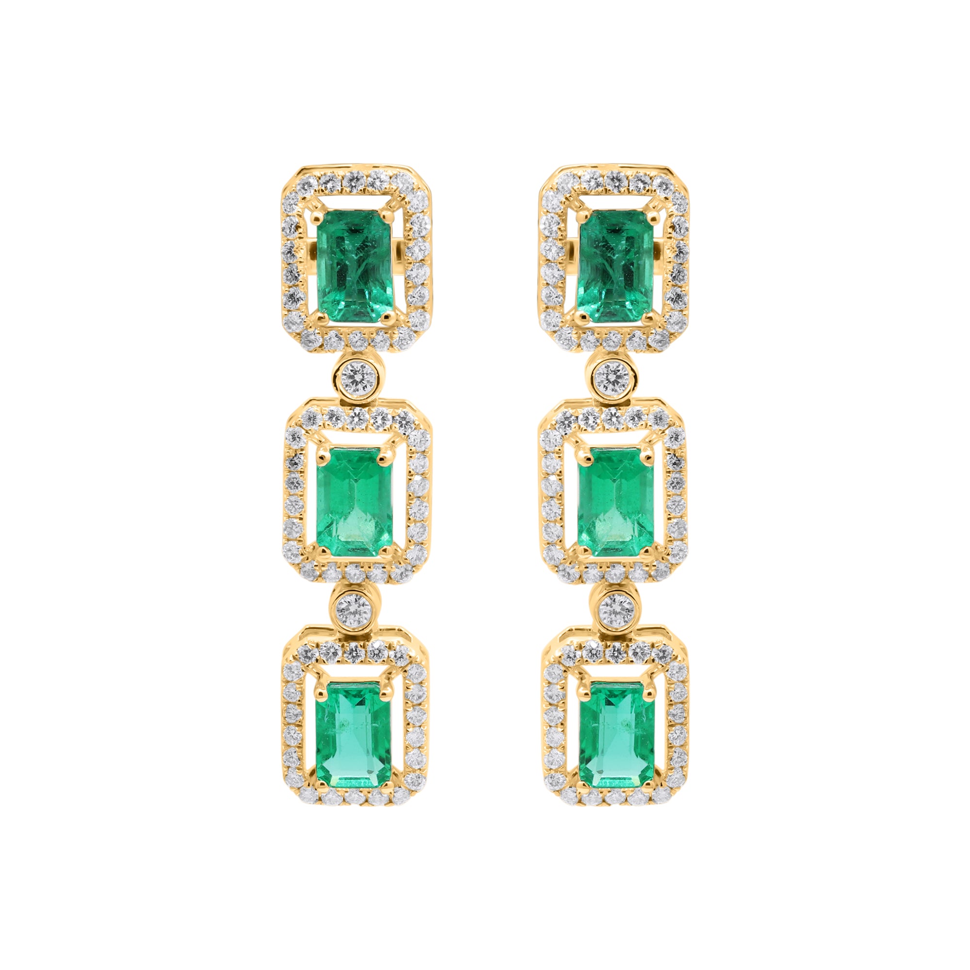 Natural Emerald With Diamond Handmade Designer Drop Earrings In 18k White Gold
