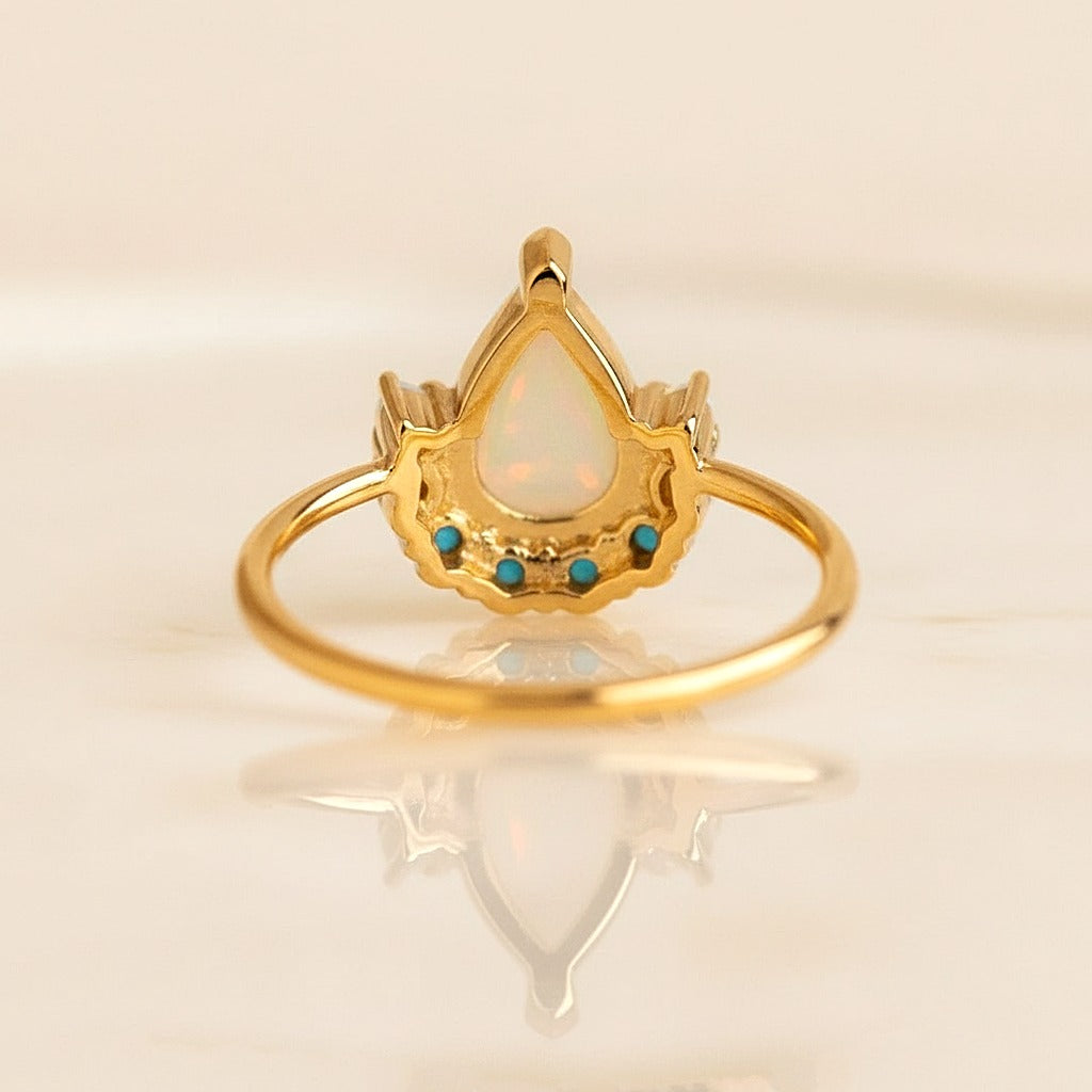 Natural Fire Opal & Turquoise Ring | Handmade Jewelry | October Birthstone | Gift for Her.