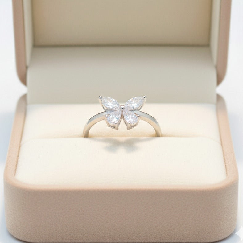 925 Sterling Silver Butterfly Ring | CZ Gemstone Promise Ring | Handmade Jewelry