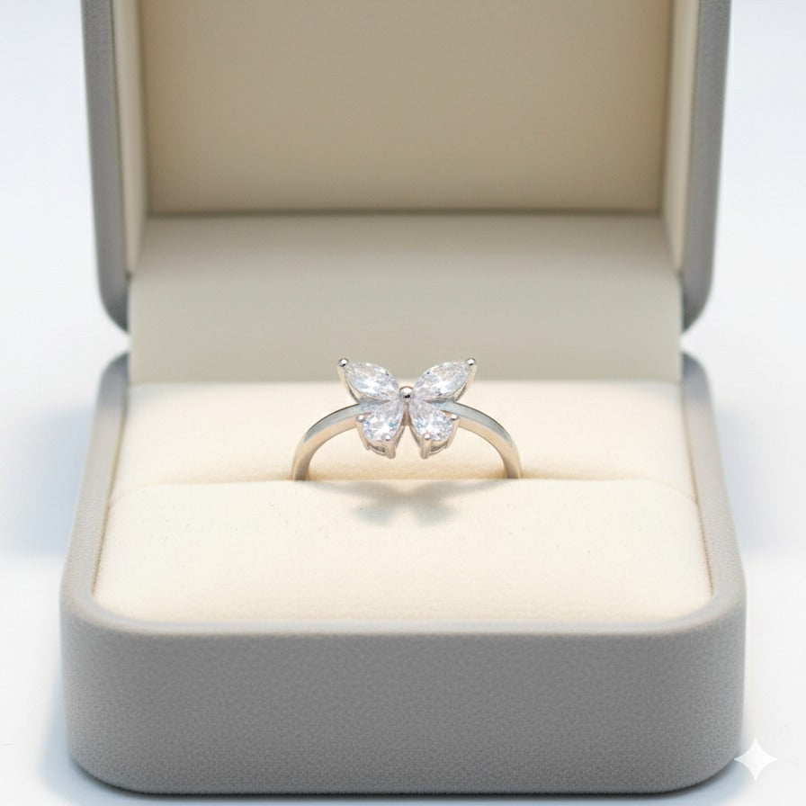 925 Sterling Silver Butterfly Ring | CZ Gemstone Promise Ring | Handmade Jewelry