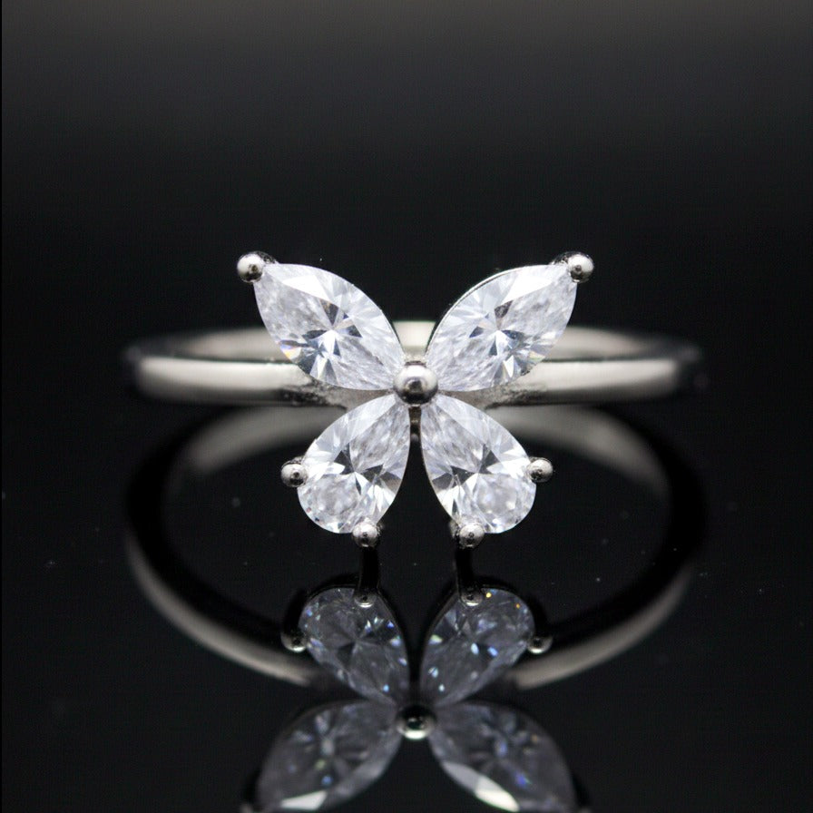 925 Sterling Silver Butterfly Ring | CZ Gemstone Promise Ring | Handmade Jewelry