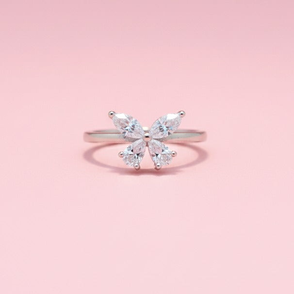 925 Sterling Silver Butterfly Ring | CZ Gemstone Promise Ring | Handmade Jewelry