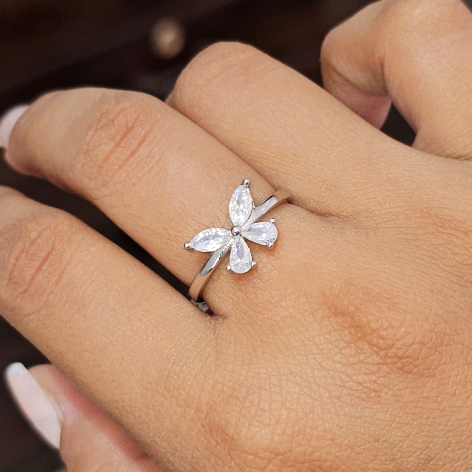 925 Sterling Silver Butterfly Ring | CZ Gemstone Promise Ring | Handmade Jewelry