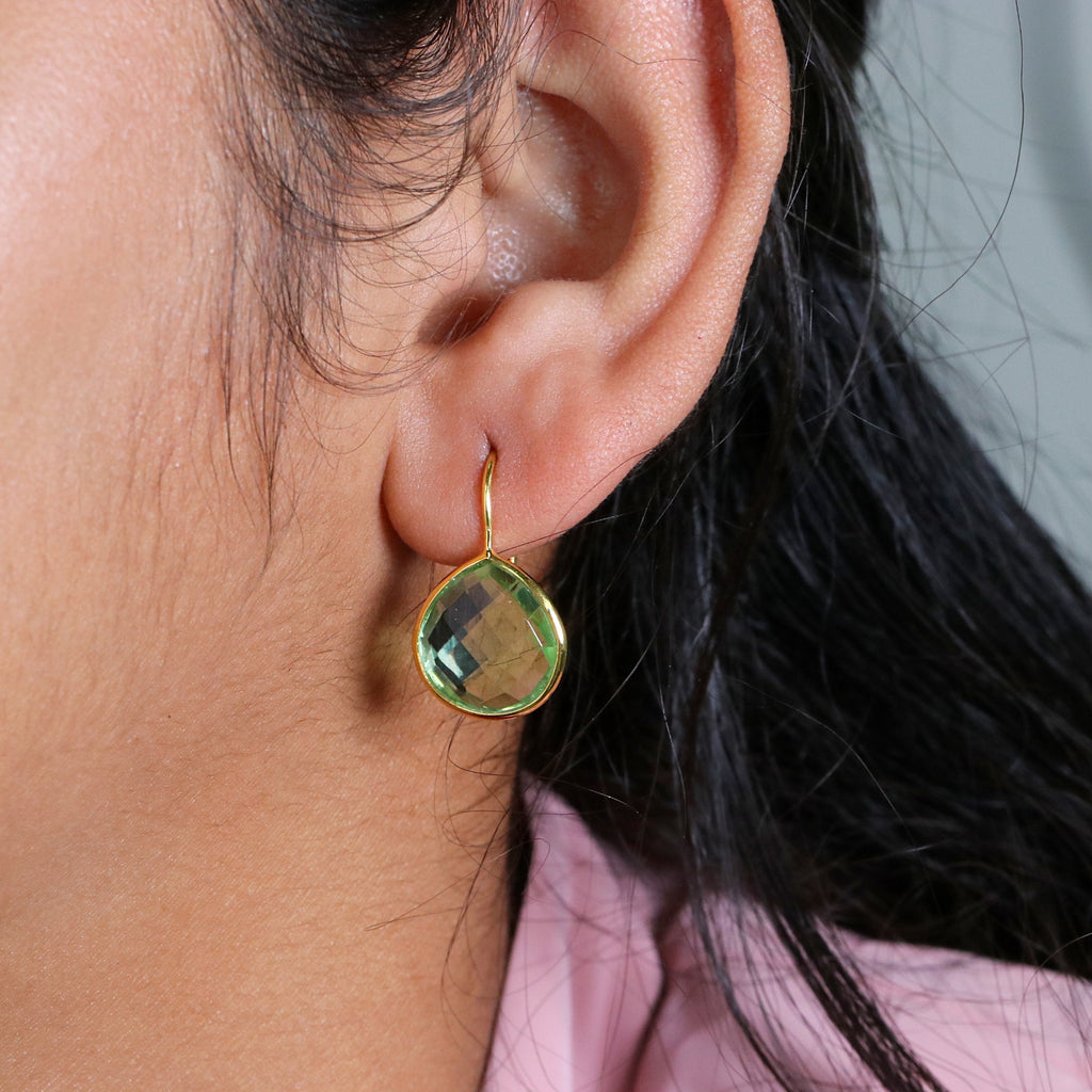 Natural Green Amethyst Dangle | 925 Sterling Silver Earring | Handmade Jewelry.