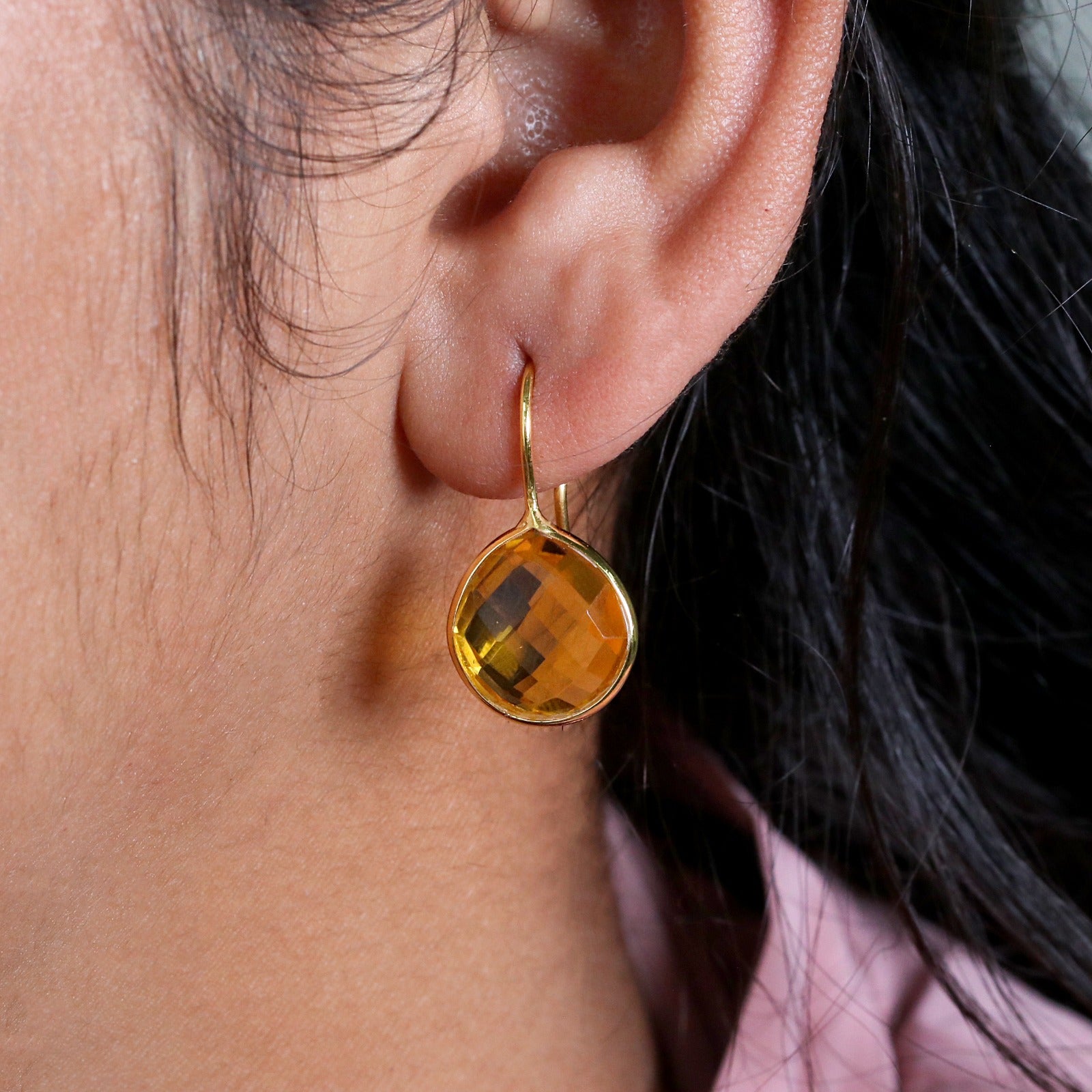 Natural Citrine Dangle | Sterling Silver Earring | Faceted Gemstone Dangle | Handmade Jewelry.