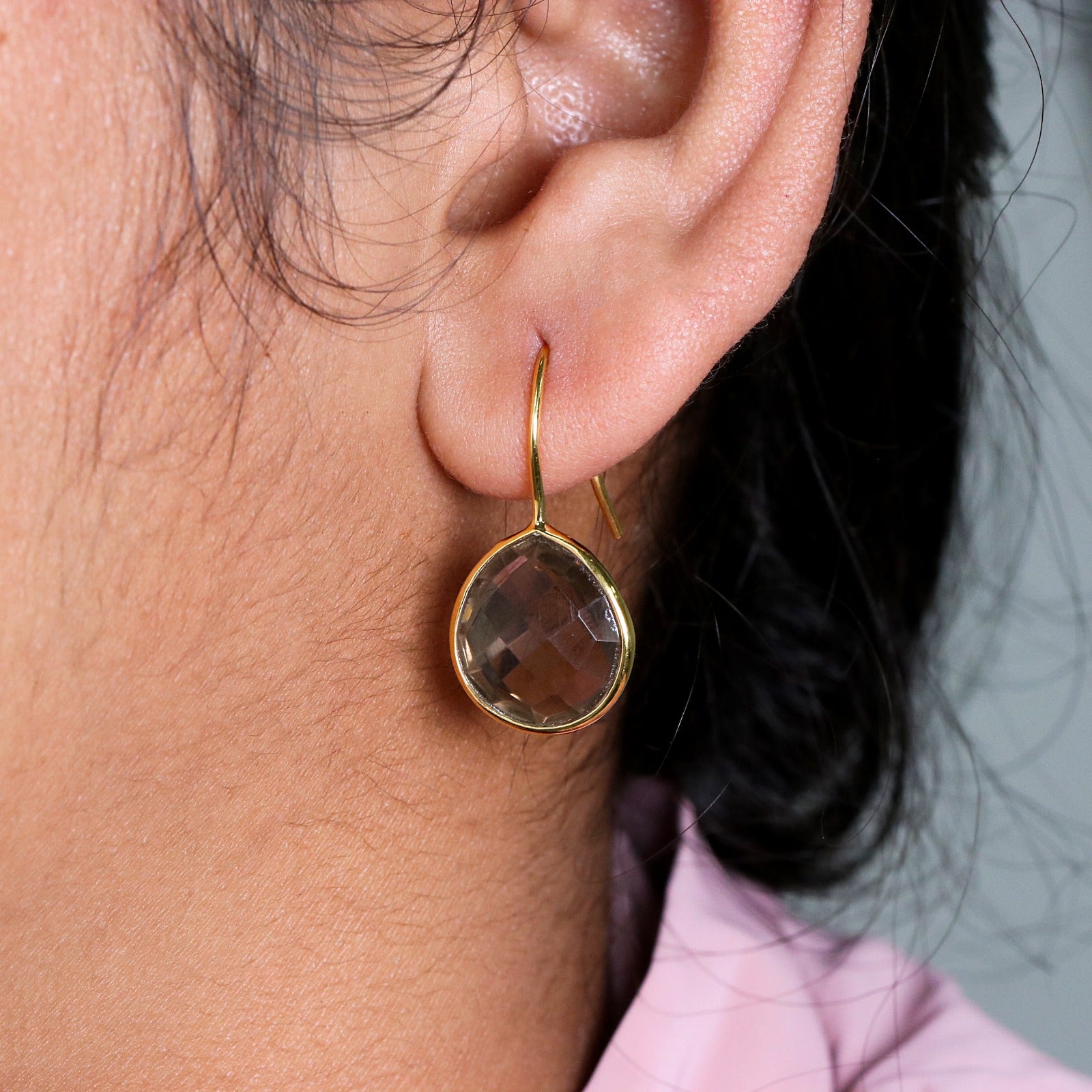 Natural Smoky Quartz Dangle | Sterling Silver Earring | Faceted Gemstone Dangle.