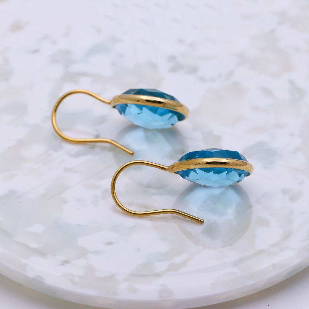 Natural Blue Topaz Dangle | Sterling Silver Earring | Faceted Gemstone Dangle.