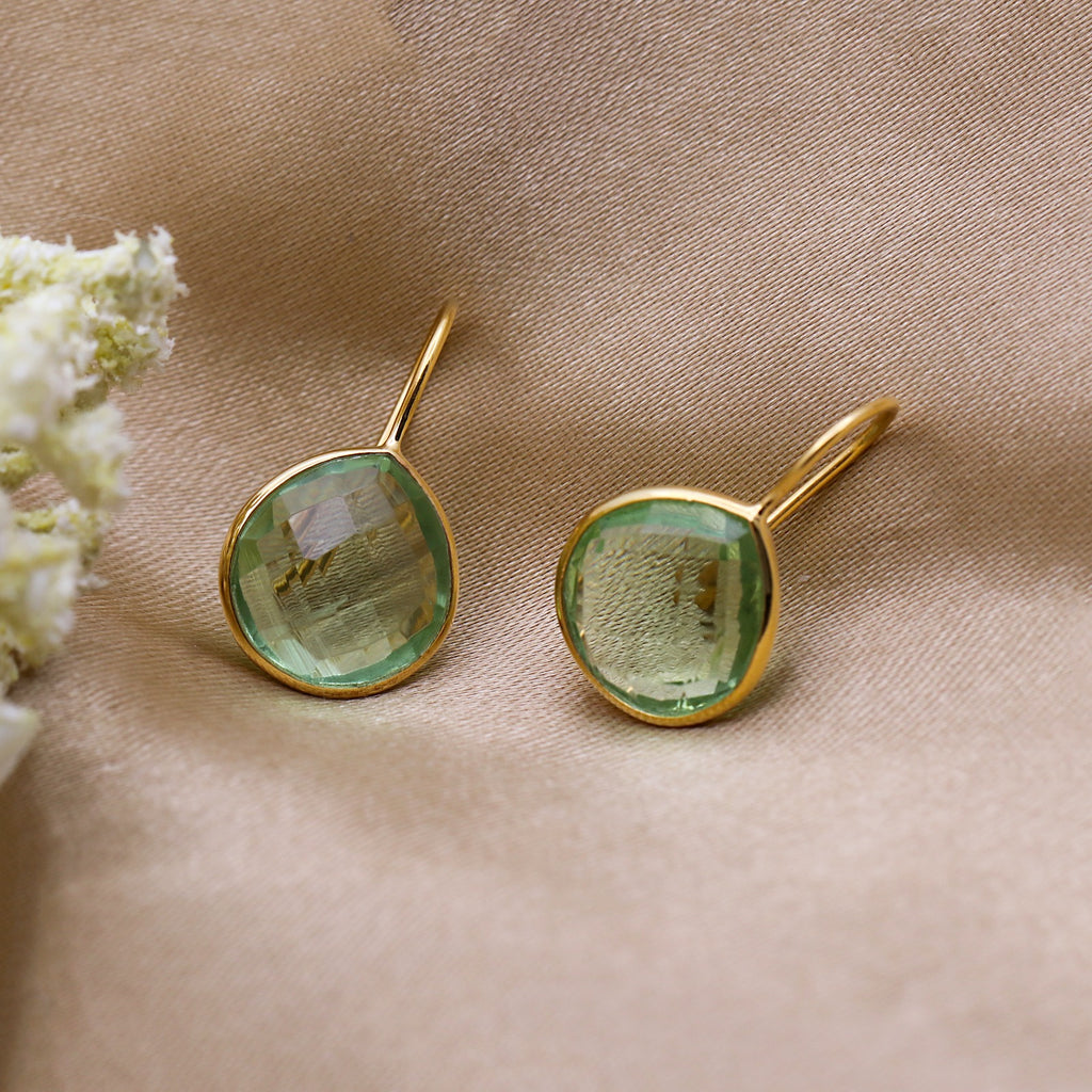 Natural Green Amethyst Dangle | 925 Sterling Silver Earring | Handmade Jewelry.