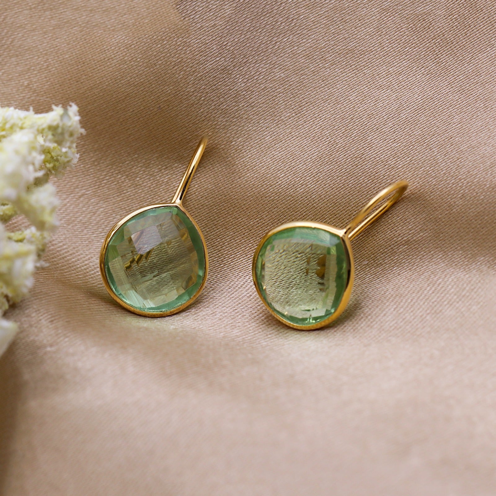 Natural Green Amethyst Dangle | 925 Sterling Silver Earring | Handmade Jewelry.