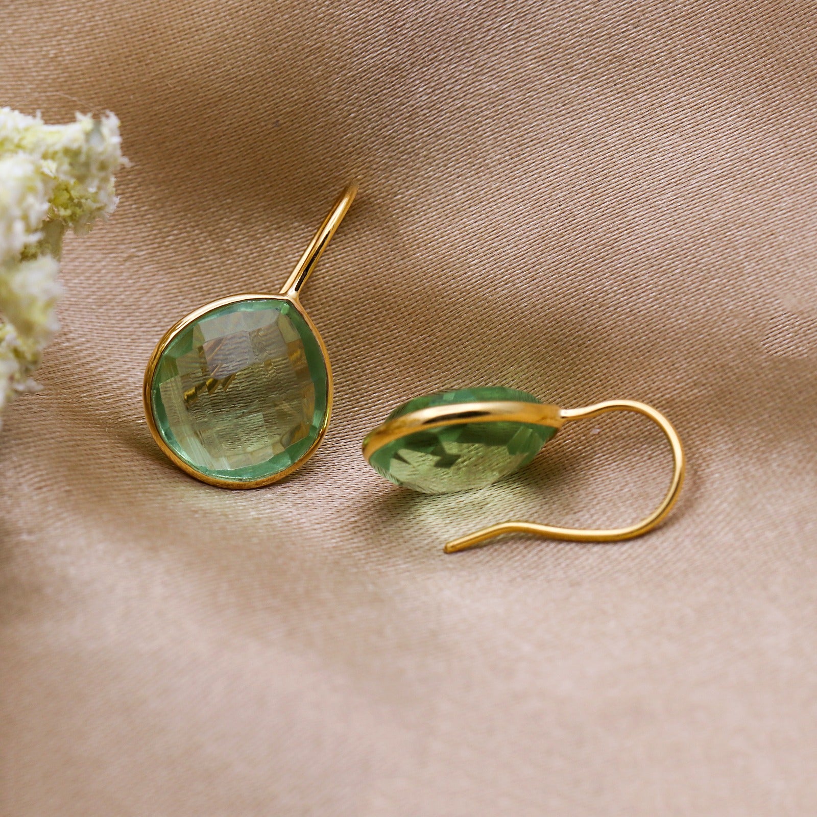 Natural Green Amethyst Dangle | 925 Sterling Silver Earring | Handmade Jewelry.