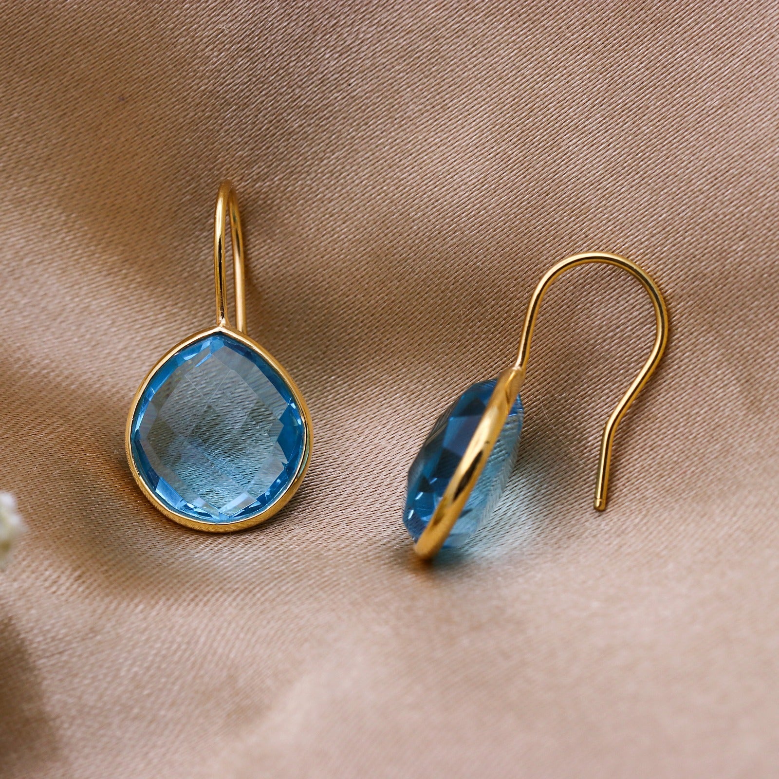 Natural Blue Topaz Dangle | Sterling Silver Earring | Faceted Gemstone Dangle.