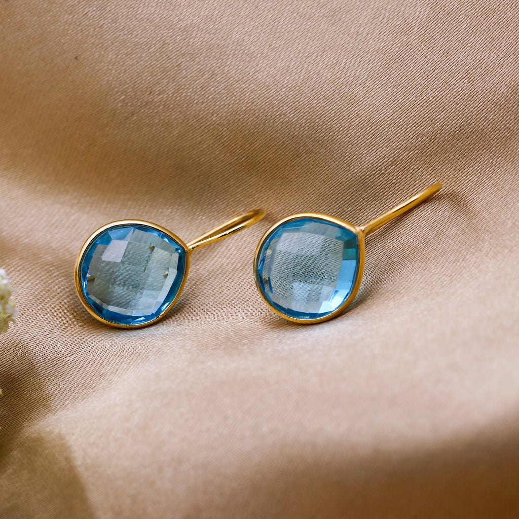 Natural Blue Topaz Dangle | Sterling Silver Earring | Faceted Gemstone Dangle.
