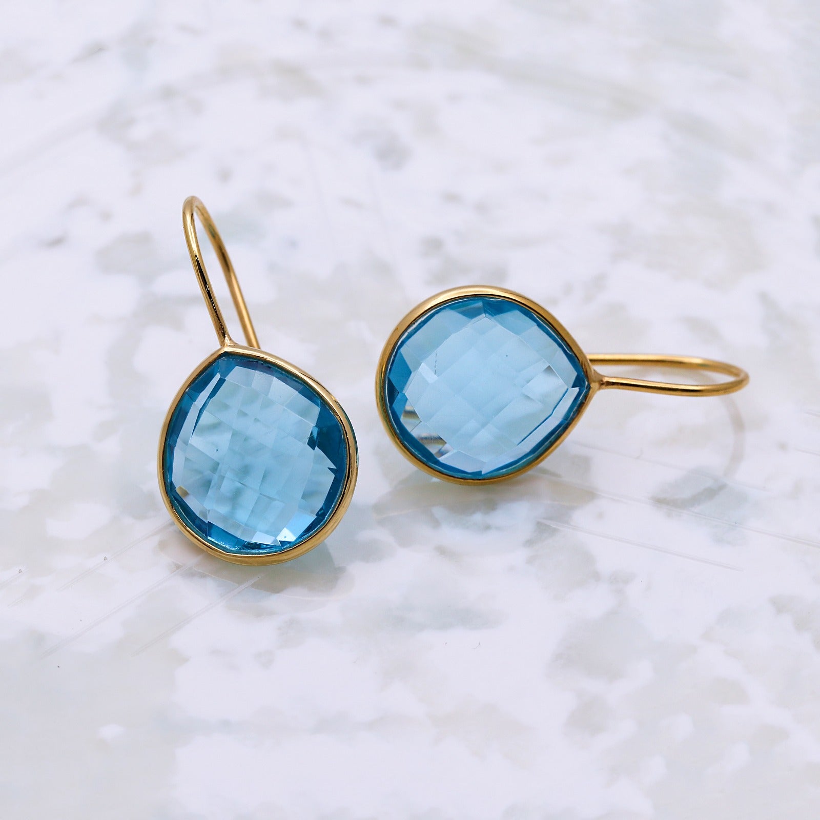 Natural Blue Topaz Dangle | Sterling Silver Earring | Faceted Gemstone Dangle.