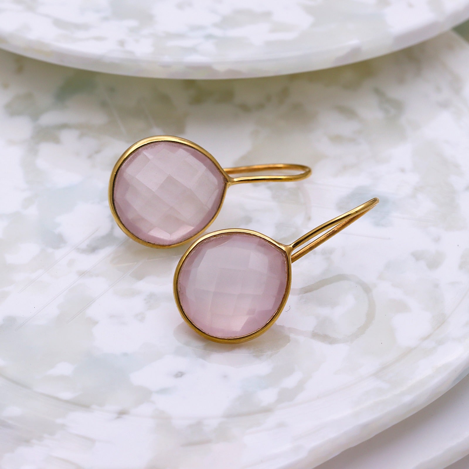 Natural Rose Quartz Dangle | Sterling Silver Earring | Faceted Gemstone Dangle.