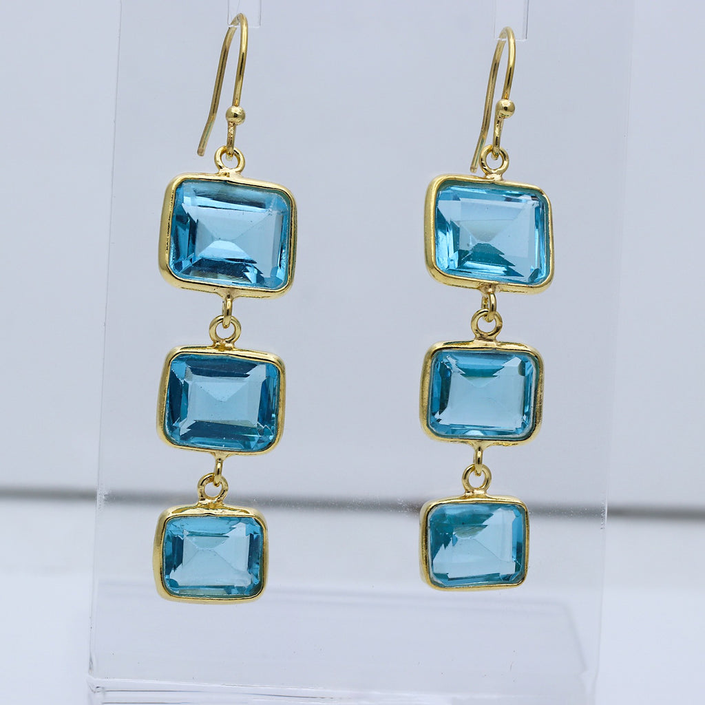 925 Sterling Silver Blue Topaz Dangle | Natural Topaz Earring | Handmade Jewelry.