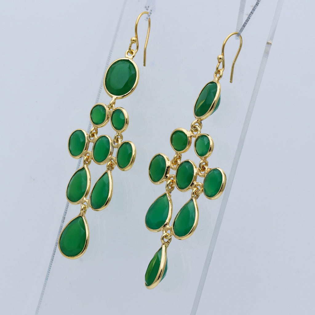 Natural Green Onyx Dangle | Handmade Jewelry | 925 Sterling Silver Earring.