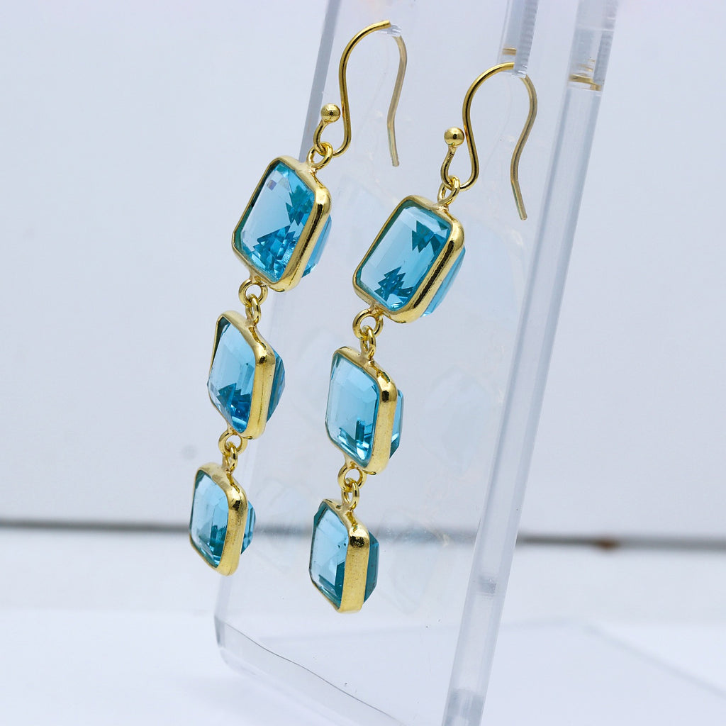 925 Sterling Silver Blue Topaz Dangle | Natural Topaz Earring | Handmade Jewelry.