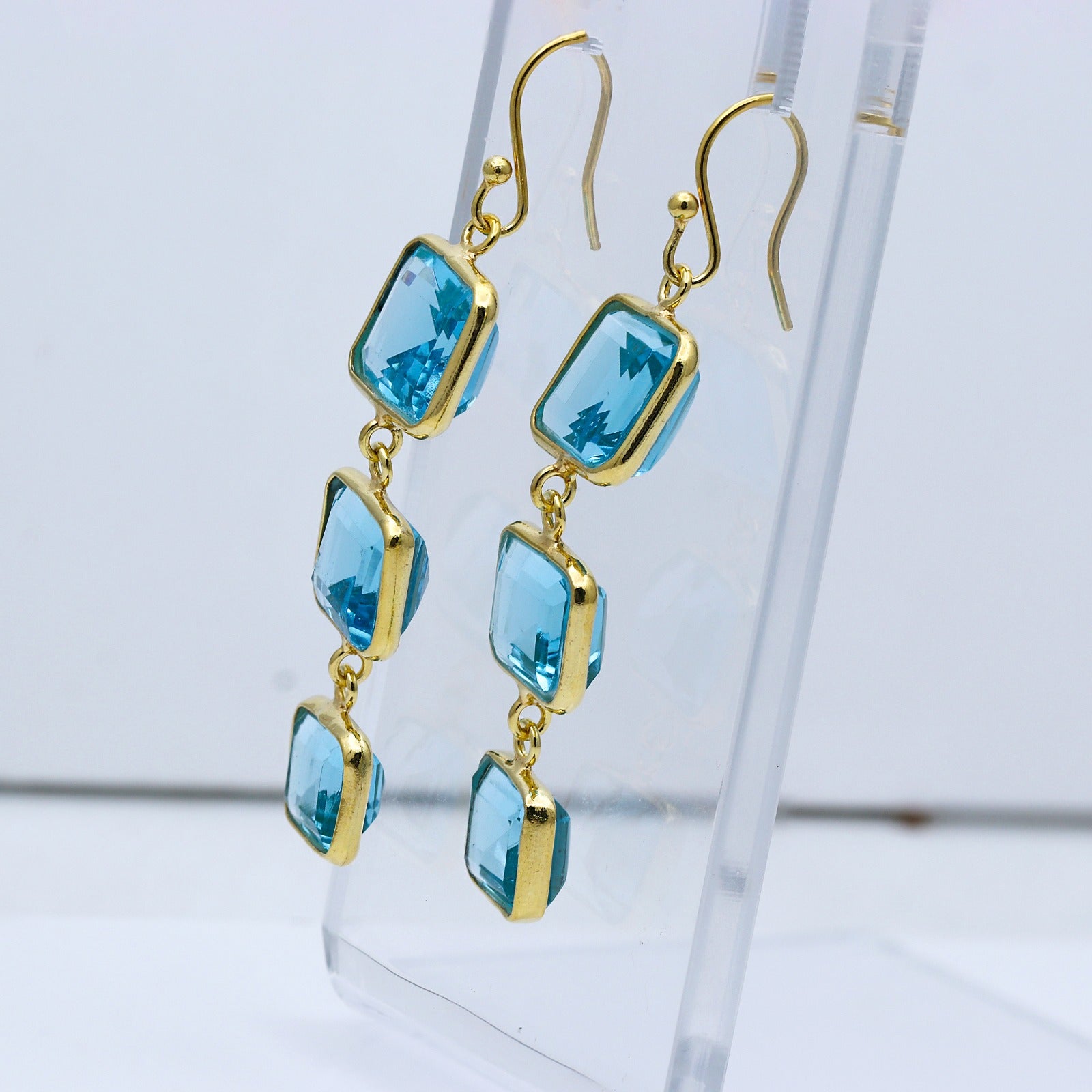 925 Sterling Silver Blue Topaz Dangle | Natural Topaz Earring | Handmade Jewelry.