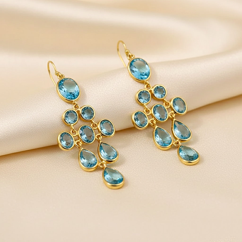Natural Blue Topaz Dangle Earring | Handmade Jewelry | 925 Sterling Silver Earring.