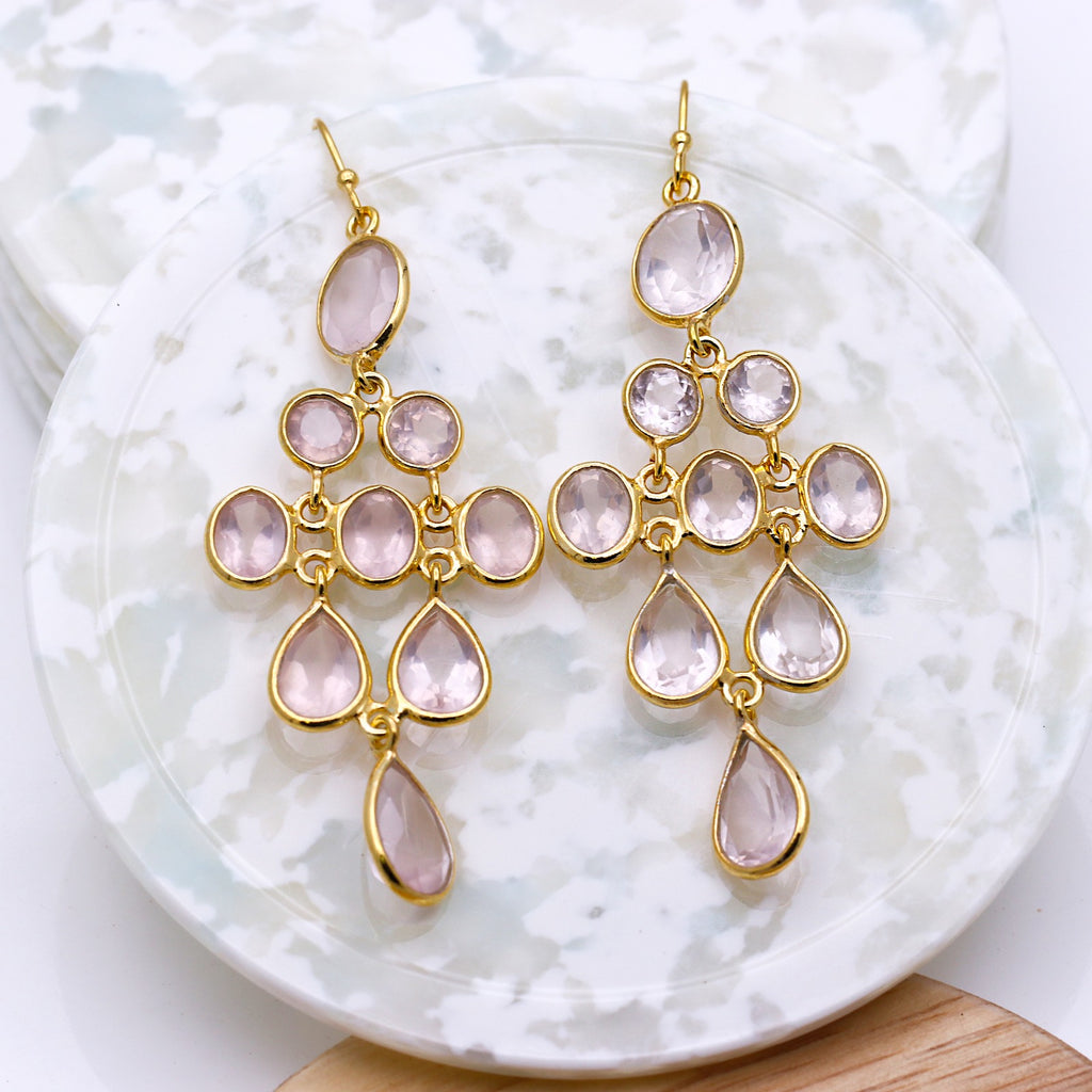 Natural Rose Quartz Dangle Earring | Handmade Jewelry | 925 Sterling Silver Earring.