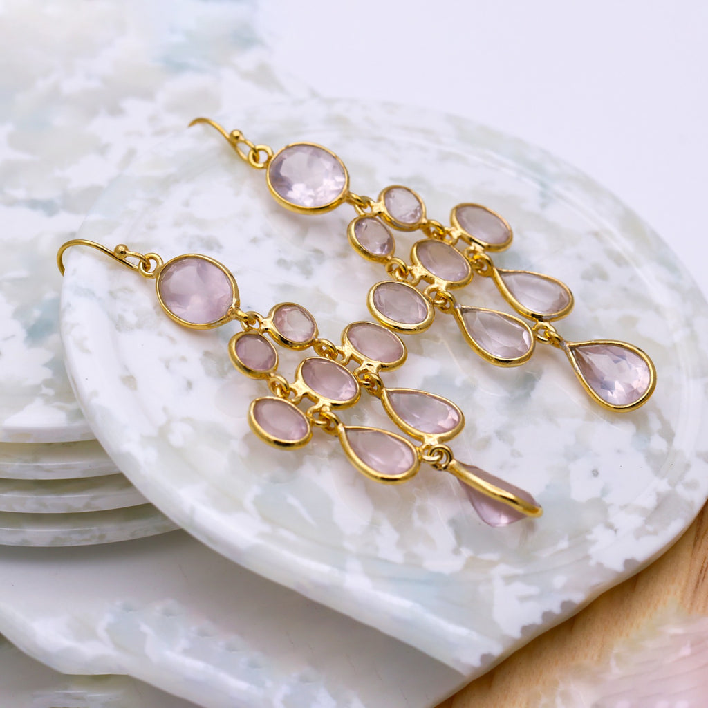 Natural Rose Quartz Dangle Earring | Handmade Jewelry | 925 Sterling Silver Earring.