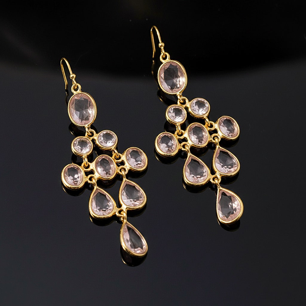 Natural Rose Quartz Dangle Earring | Handmade Jewelry | 925 Sterling Silver Earring.