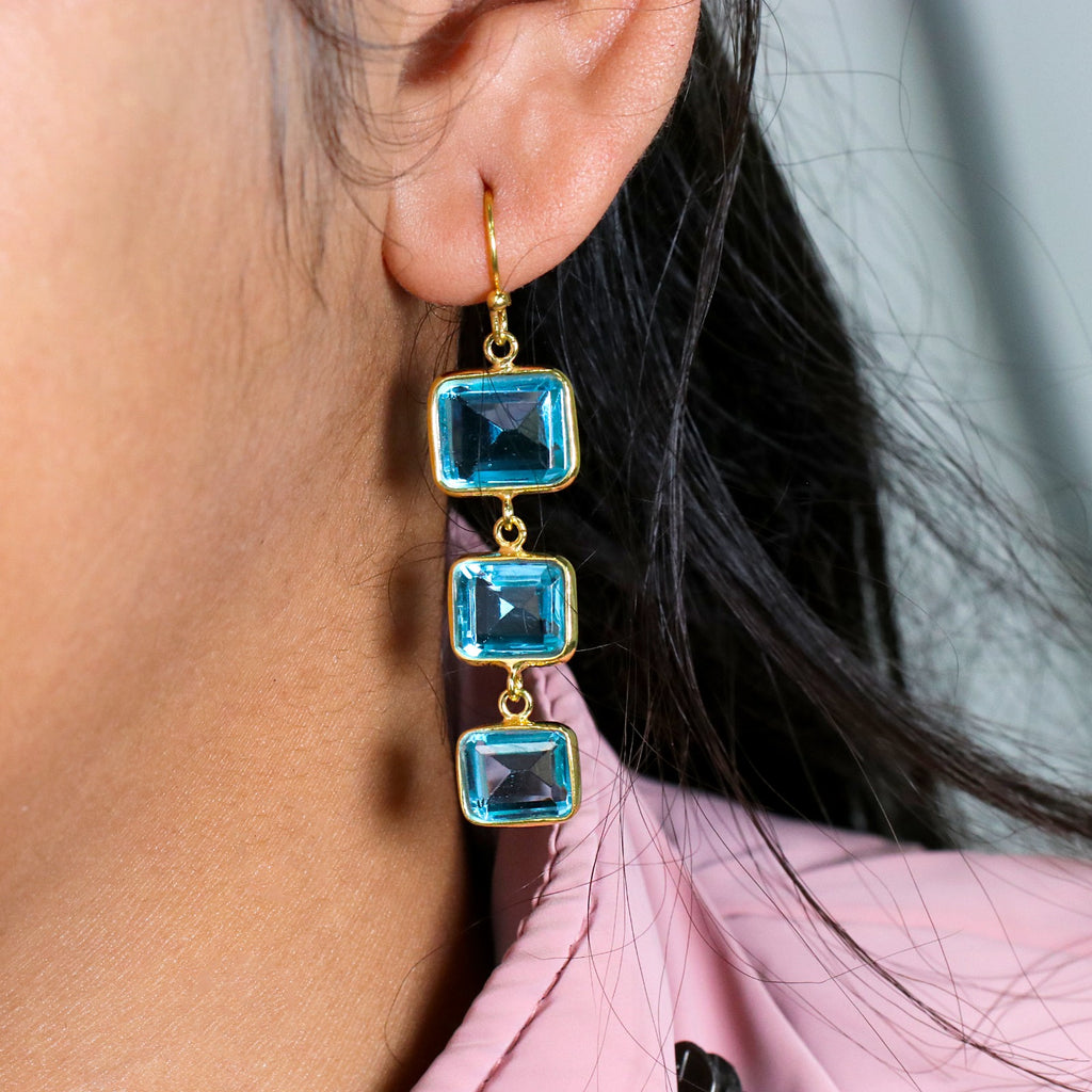 925 Sterling Silver Blue Topaz Dangle | Natural Topaz Earring | Handmade Jewelry.