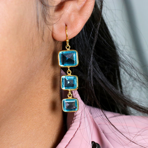 925 Sterling Silver Blue Topaz Dangle | Natural Topaz Earring | Handmade Jewelry.