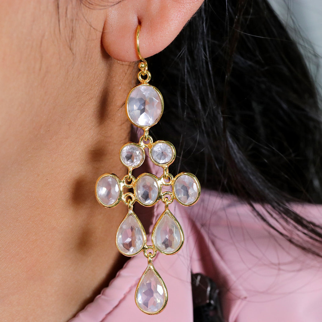 Natural Rose Quartz Dangle Earring | Handmade Jewelry | 925 Sterling Silver Earring.