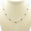 Natural Amethyst Station Necklace | Dainty Gemstone Silver Necklace | Handmade Jewelry.
