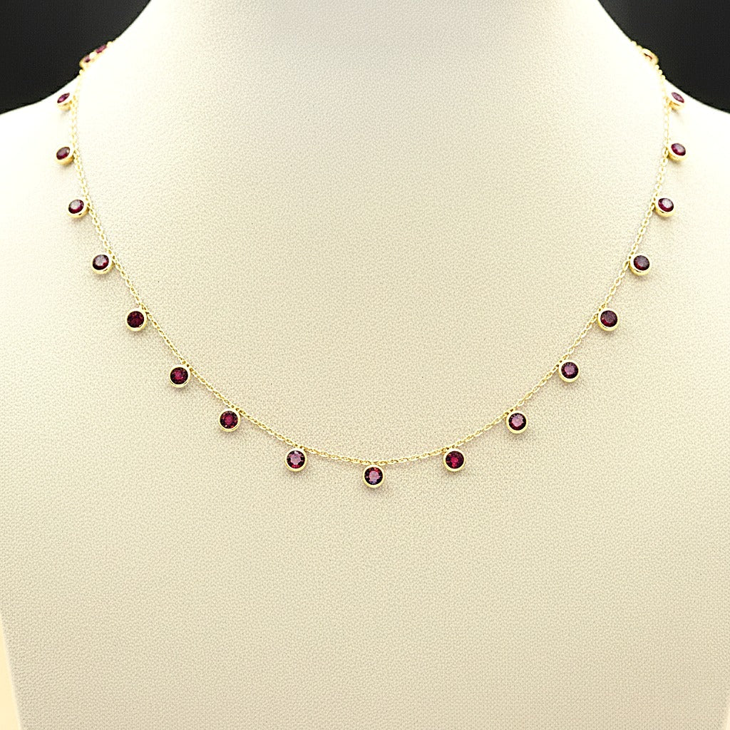 Natural Red Garnet Necklace | Dainty Silver Station Necklace | Handmade Jewelry.