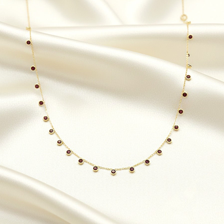 Natural Red Garnet Necklace | Dainty Silver Station Necklace | Handmade Jewelry.