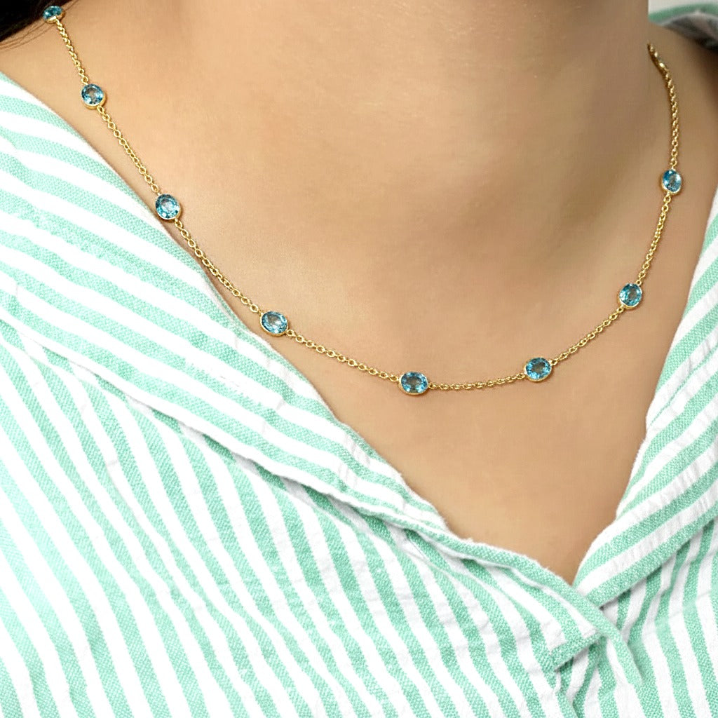 Handmade Blue Topaz Station Necklace | Sterling Silver Necklace | December Birthstone.