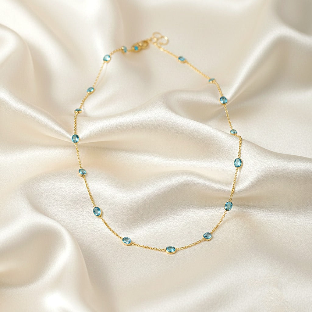 Handmade Blue Topaz Station Necklace | Sterling Silver Necklace | December Birthstone.