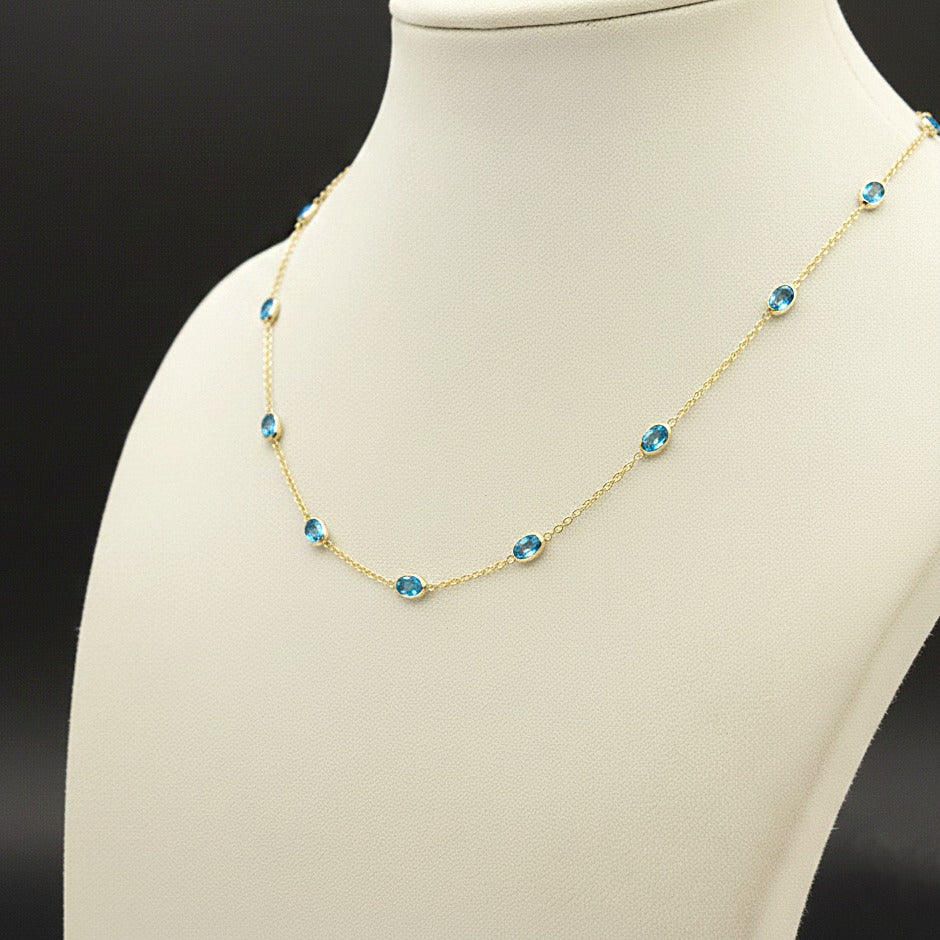 Handmade Blue Topaz Station Necklace | Sterling Silver Necklace | December Birthstone.