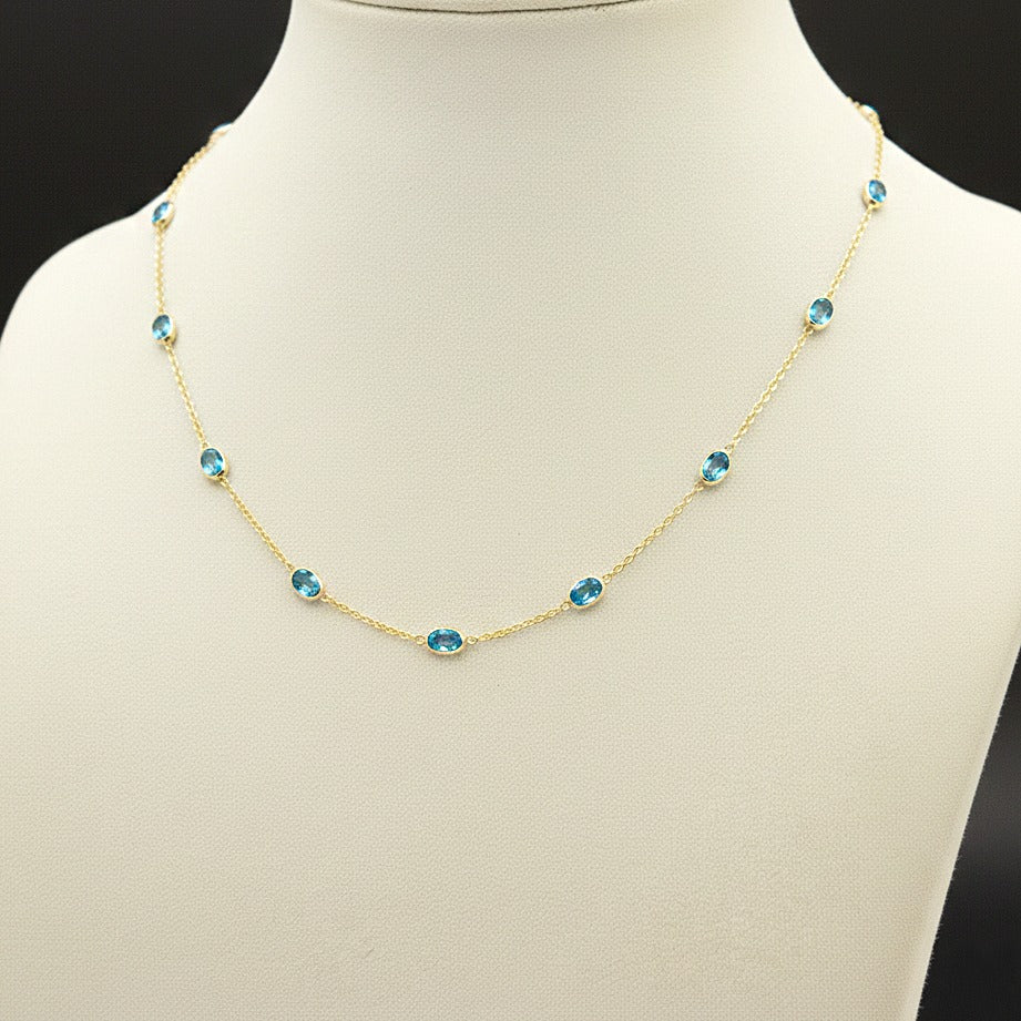 Handmade Blue Topaz Station Necklace | Sterling Silver Necklace | December Birthstone.