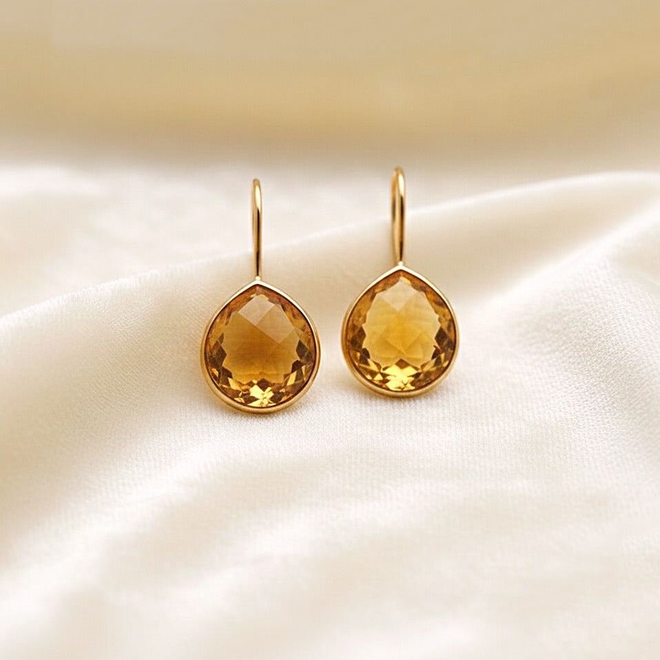 Natural Citrine Dangle | Sterling Silver Earring | Faceted Gemstone Dangle | Handmade Jewelry.