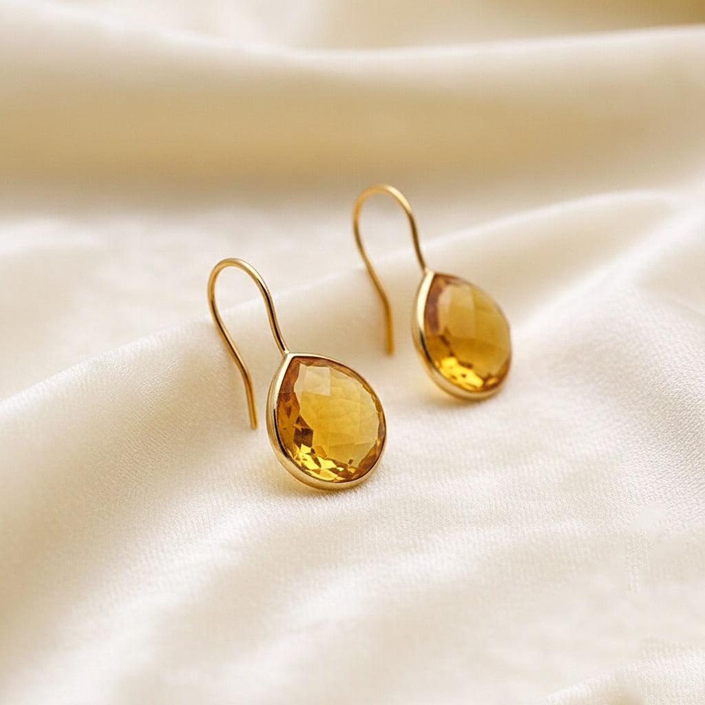 Natural Citrine Dangle | Sterling Silver Earring | Faceted Gemstone Dangle | Handmade Jewelry.