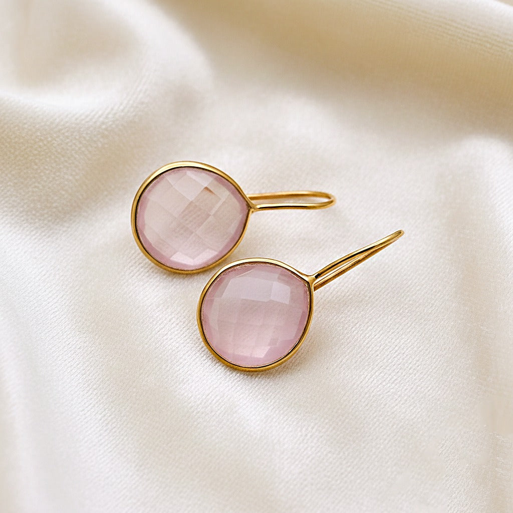Natural Rose Quartz Dangle | Sterling Silver Earring | Faceted Gemstone Dangle.