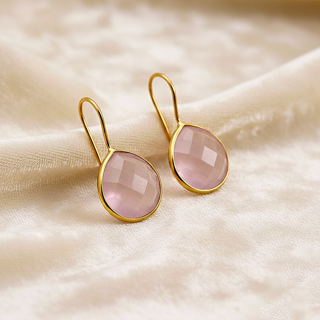 Natural Rose Quartz Dangle | Sterling Silver Earring | Faceted Gemstone Dangle.