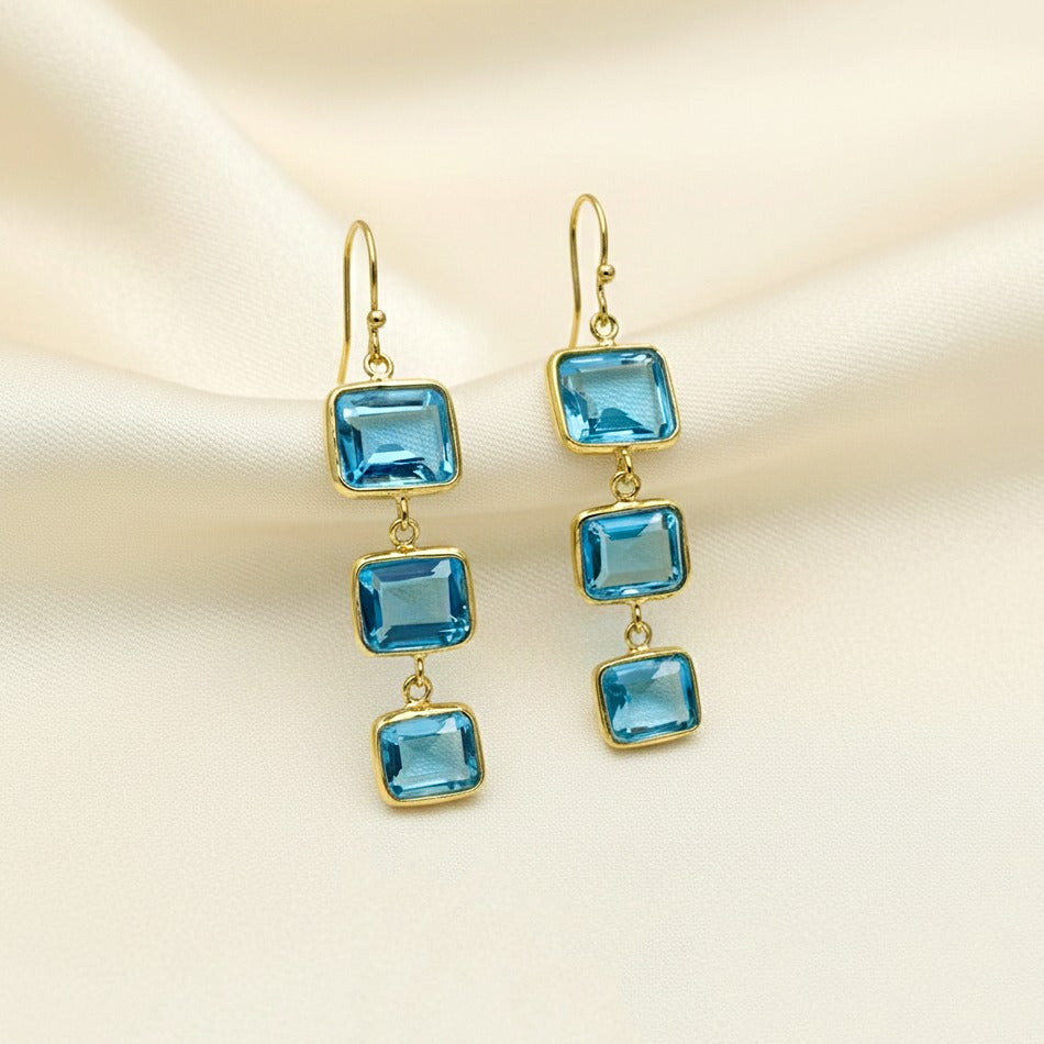 925 Sterling Silver Blue Topaz Dangle | Natural Topaz Earring | Handmade Jewelry.