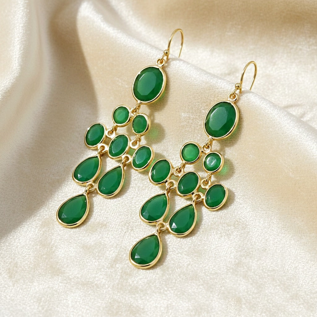 Natural Green Onyx Dangle | Handmade Jewelry | 925 Sterling Silver Earring.