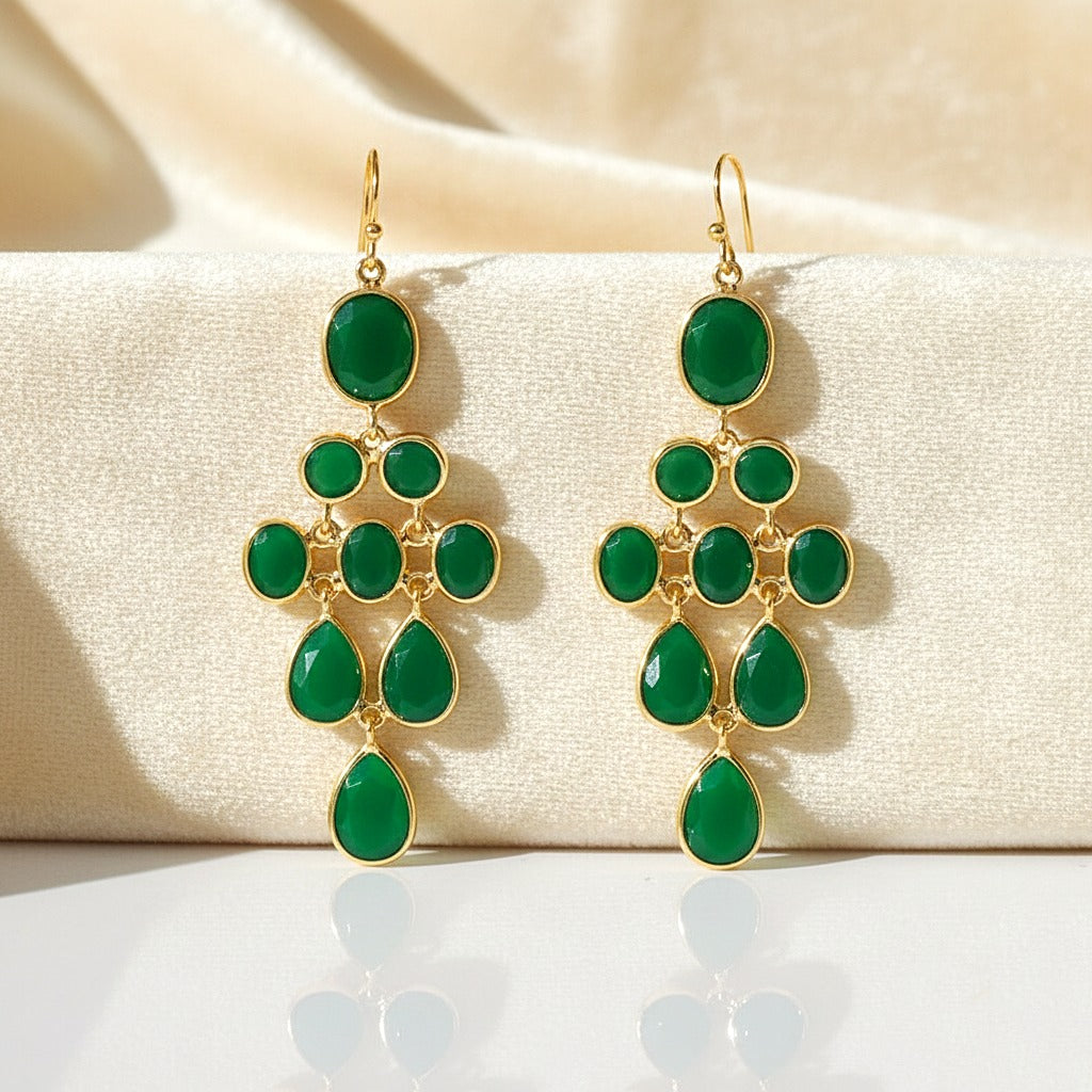 Natural Green Onyx Dangle | Handmade Jewelry | 925 Sterling Silver Earring.